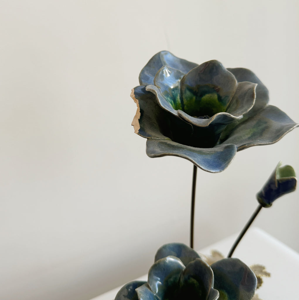 Blue Floral Brass Sculpture