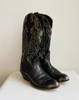 Onyx Embroidered Leather Cowboy Boots | Size 6.5