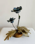 Blue Floral Brass Sculpture