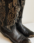 Onyx Embroidered Leather Cowboy Boots | Size 6.5