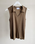 Taupe Ribbed Sleeveless Silk Knit Top