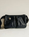 Black Pebbled Leather Utility Belt Bag