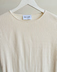 Cream Ribbed Silk Long Sleeve Top