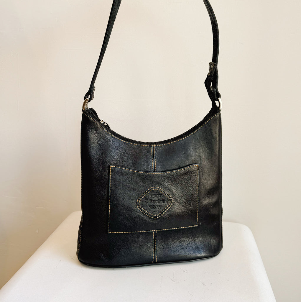 Black Square Leather Shoulder Bag