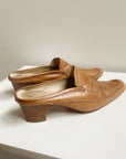 Camel Leather Slip On Mules | Size 6.5