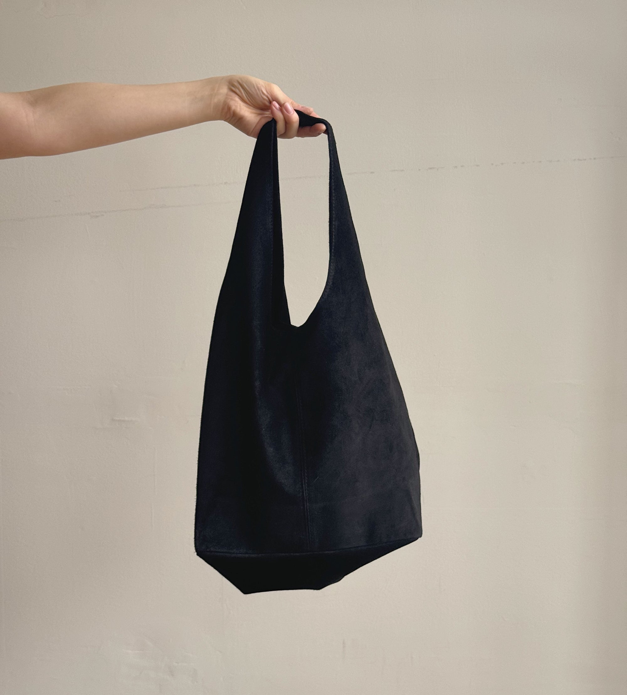 Suede Leather Shoulder Bag in Black