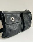 Black Pebbled Leather Utility Belt Bag