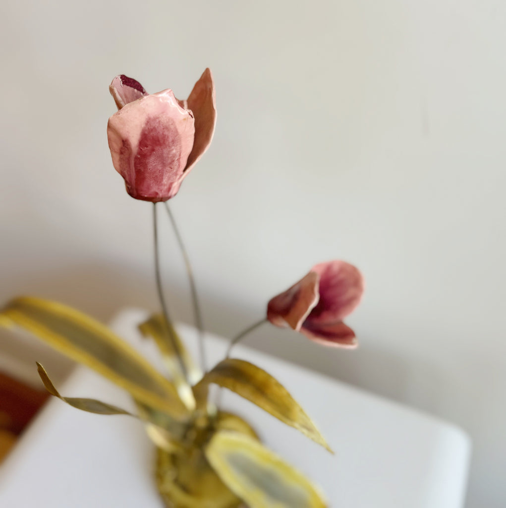 Pink Floral Brass Sculpture