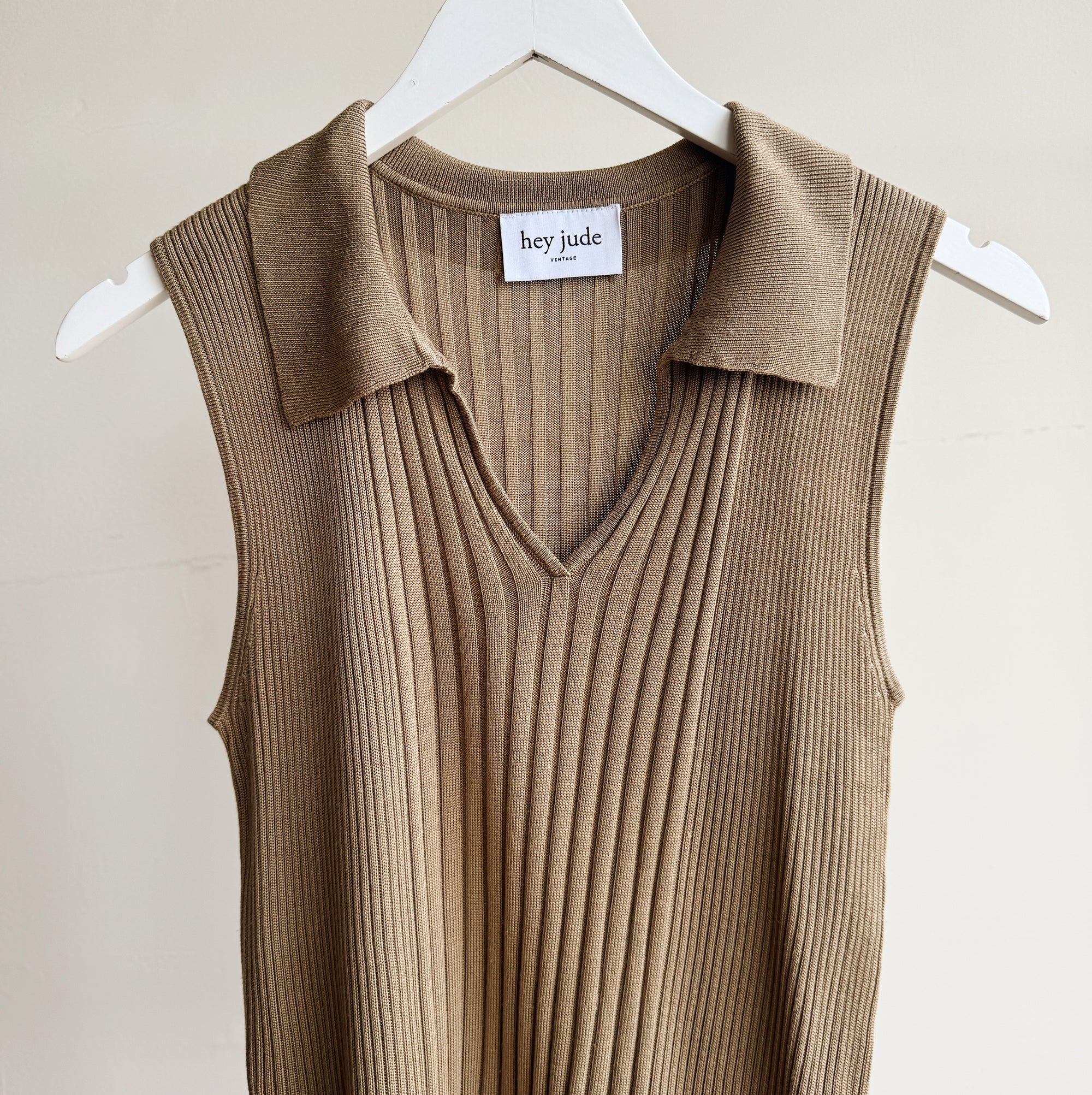 Taupe Ribbed Sleeveless Silk Knit Top