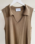 Taupe Ribbed Sleeveless Silk Knit Top