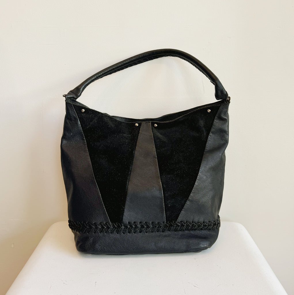 Soft Black Triangle Patchwork Bag