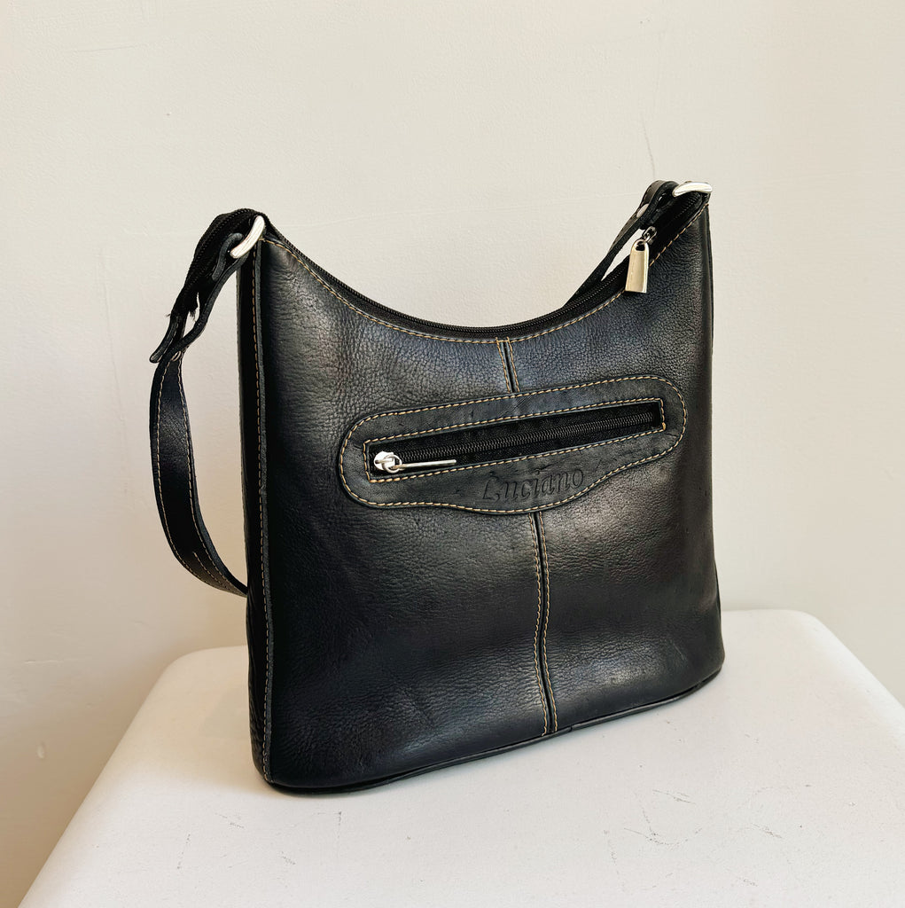 Black Square Leather Shoulder Bag