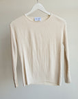 Cream Ribbed Silk Long Sleeve Top