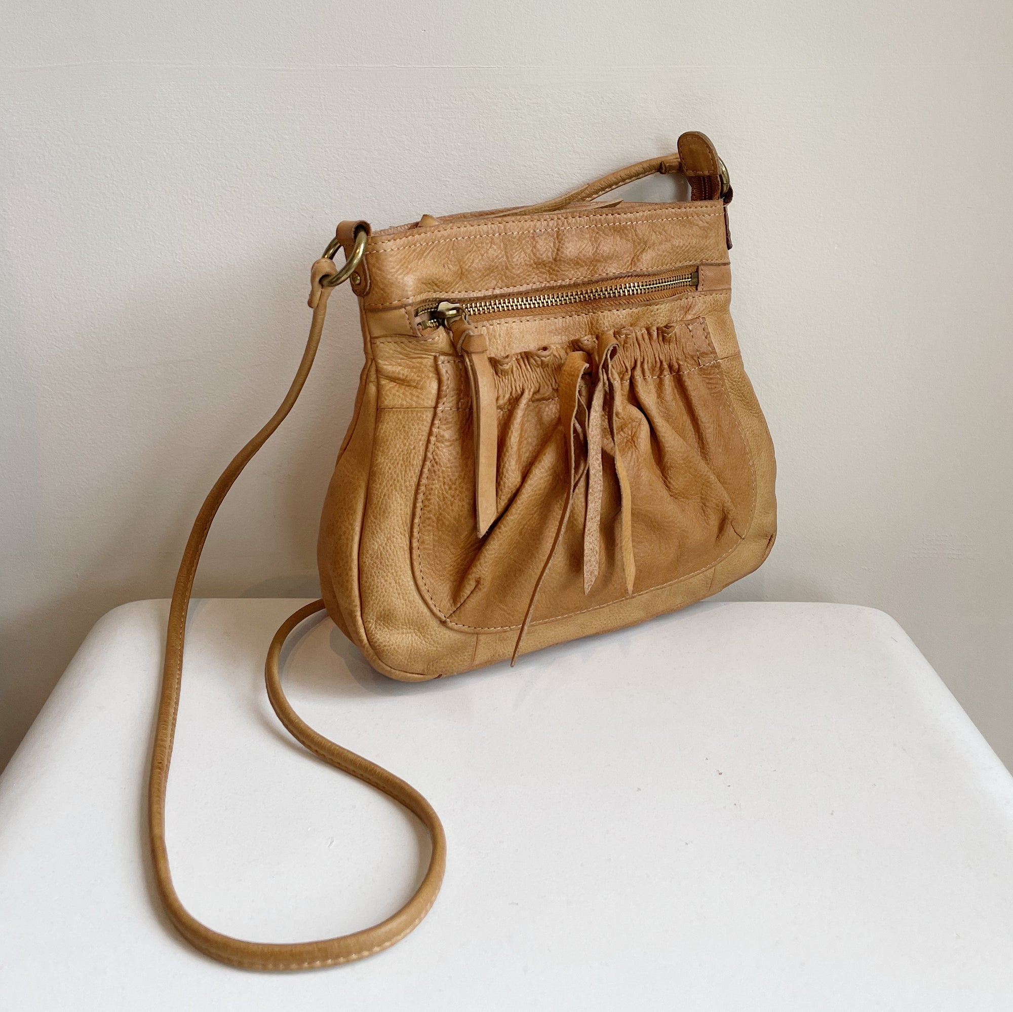 Camel Leather Tassel Bag