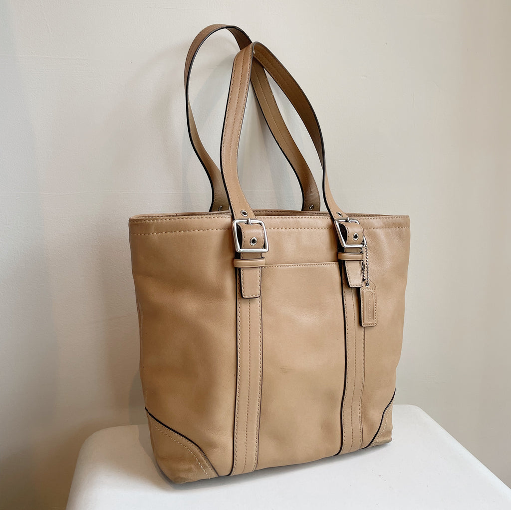 Beige Coach Belted Shoulder Bag