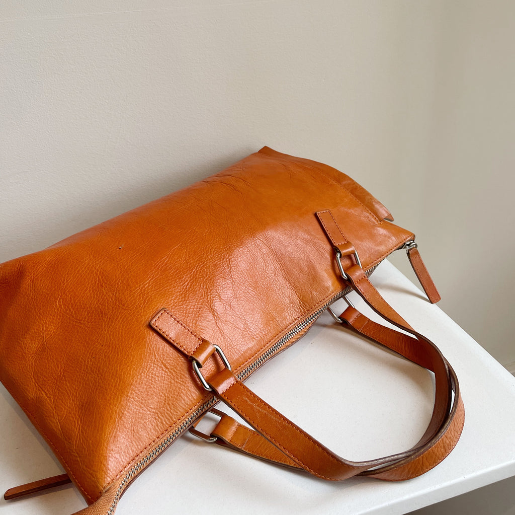 Tangerine Leather Baguette Bag