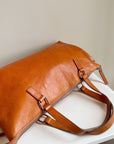 Tangerine Leather Baguette Bag