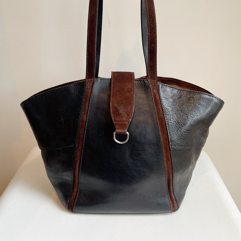 Black + Tan Leather Fan Bag
