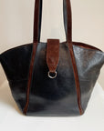 Black + Tan Leather Fan Bag