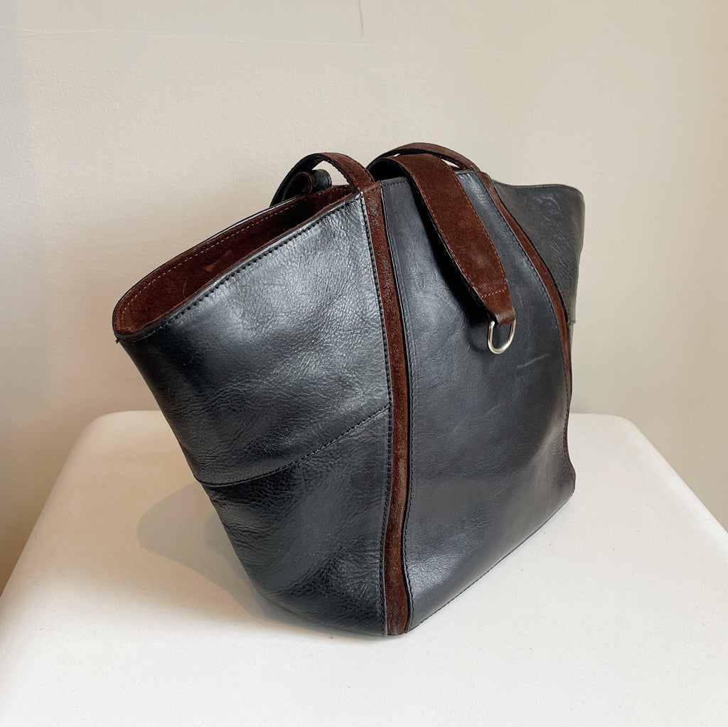 Black + Tan Leather Fan Bag