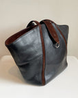 Black + Tan Leather Fan Bag