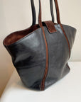 Black + Tan Leather Fan Bag