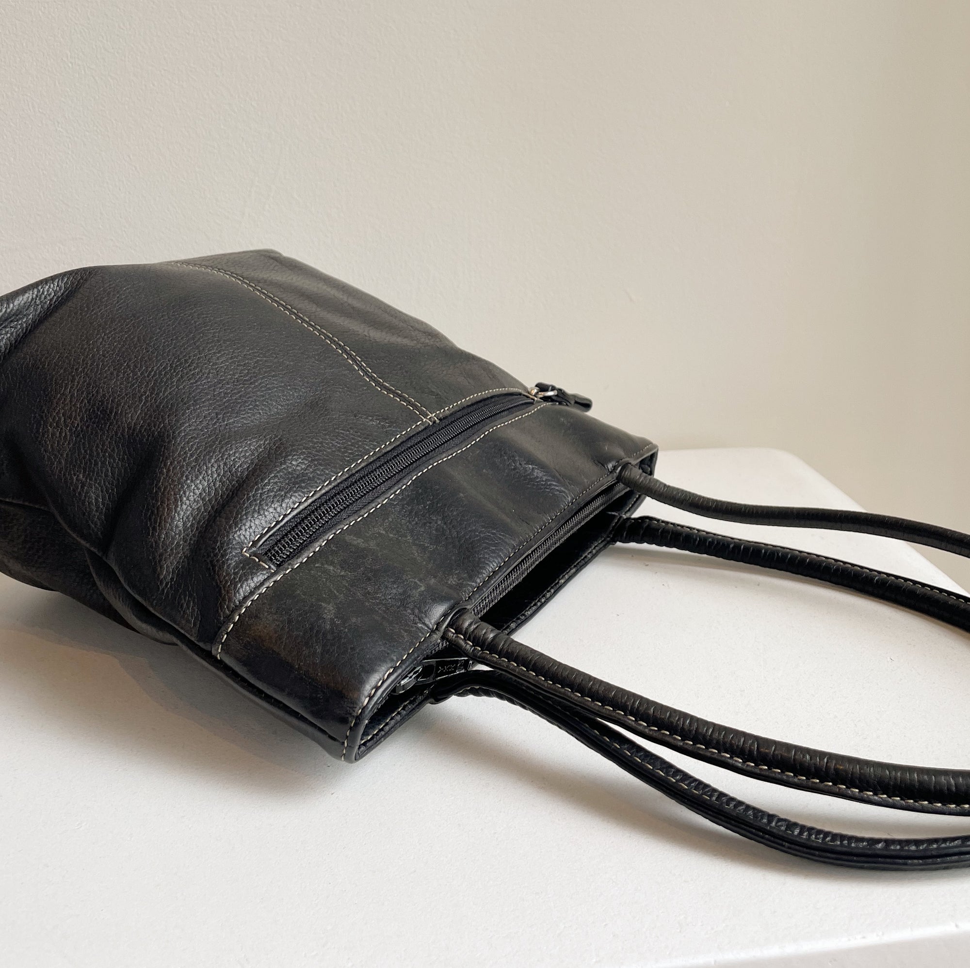 Coal Contrast Stitch Shoulder Bag