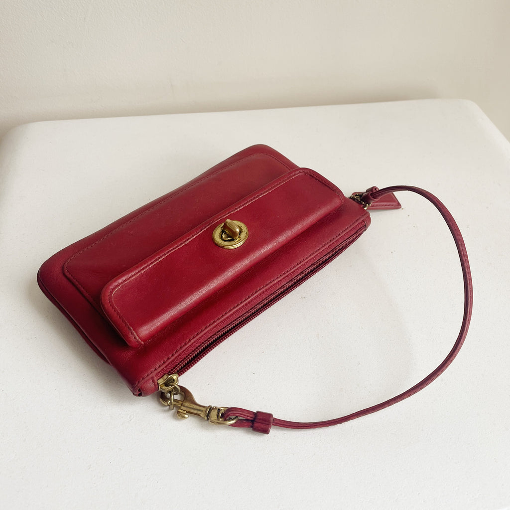 Red Coach Leather Wrist Bag