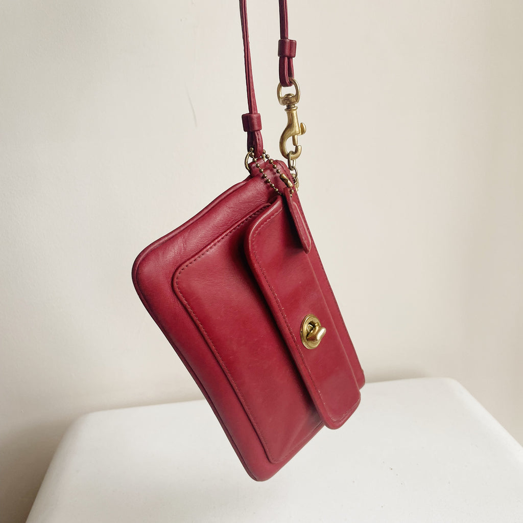 Red Coach Leather Wrist Bag