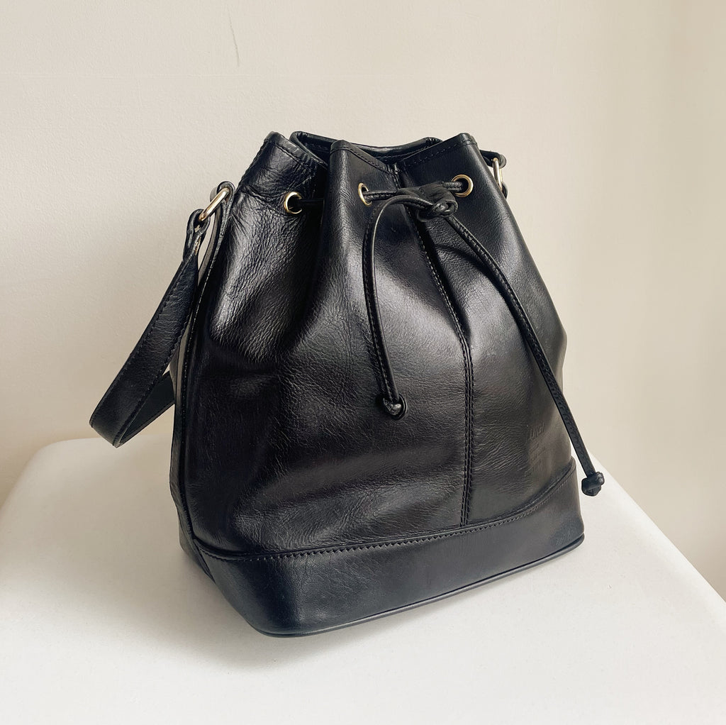 Ebony Structured Leather Bucket Bag