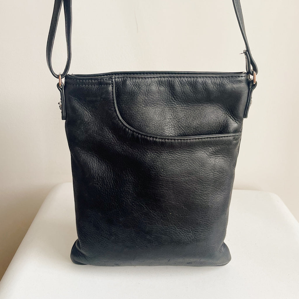 Black Minimalist Leather Crossbody