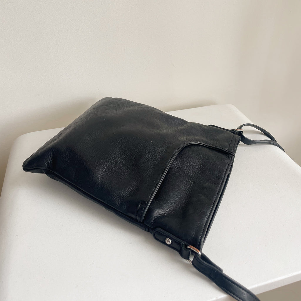 Black Minimalist Leather Crossbody