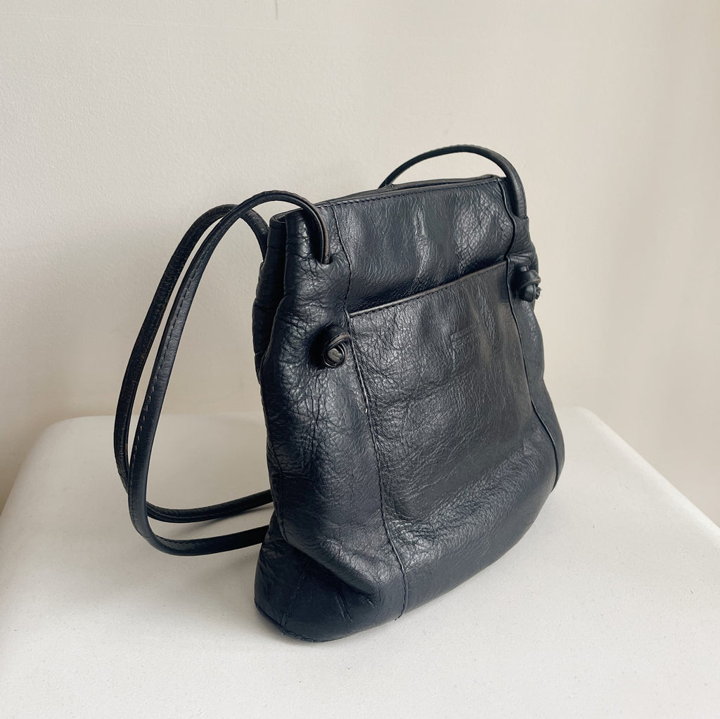 Dark Navy Leather Shoulder Bag