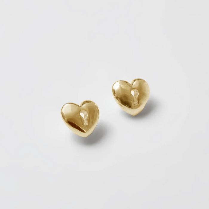 Wolf Circus | Heart Lock Charm Studs in Gold