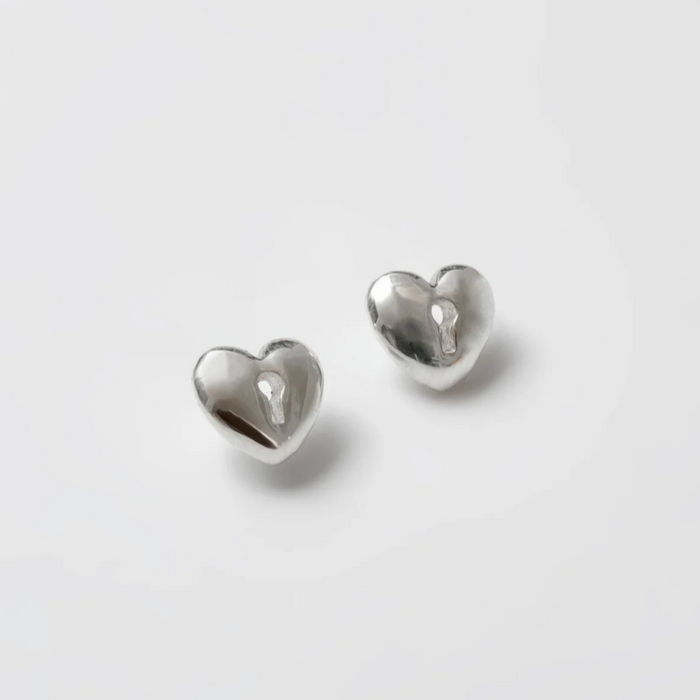 Wolf Circus | Heart Lock Charm Studs in Silver