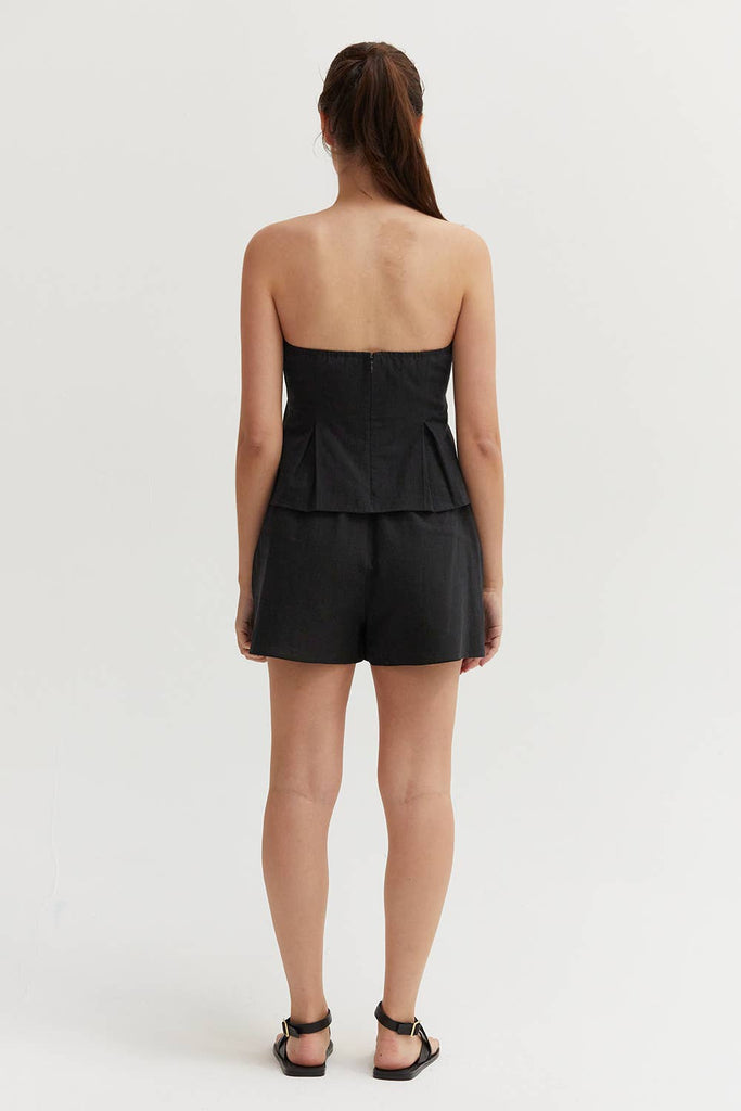 Crescent | Delphi Linen + Cotton Shorts in Black