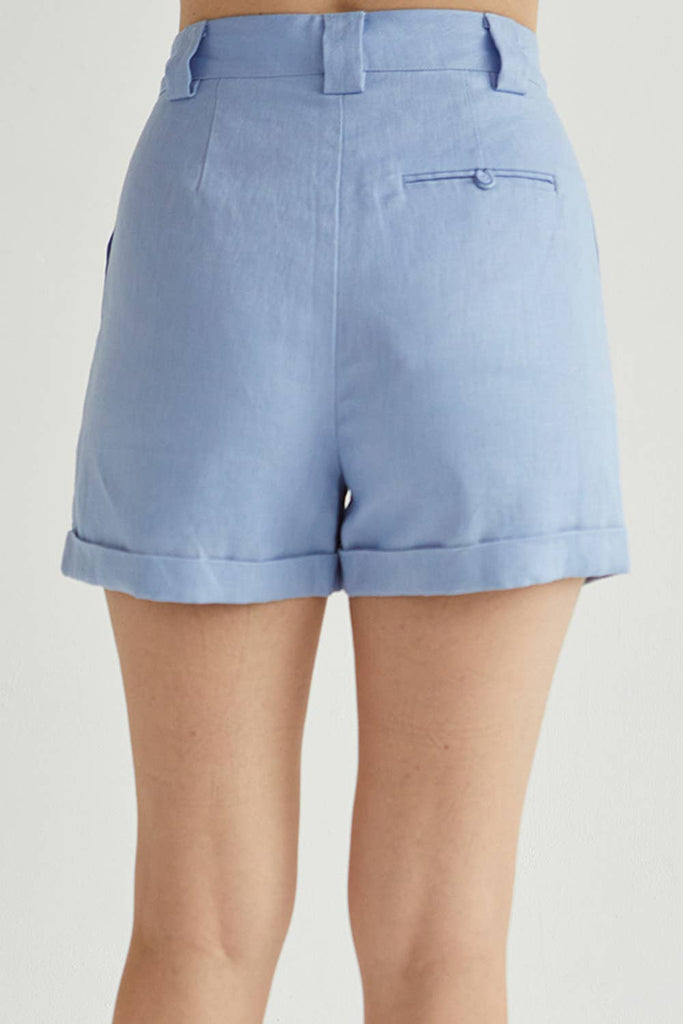 Crescent | Cuffed Linen Shorts in Cornflower