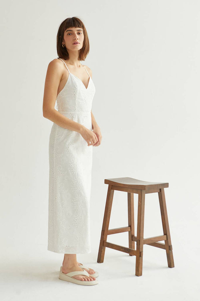 Crescent | Raya Cotton Eyelet Dress in White