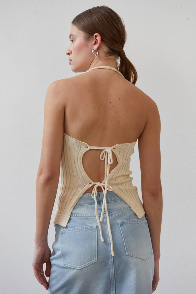 Crescent | Cotton Knit Halter Top in Cream