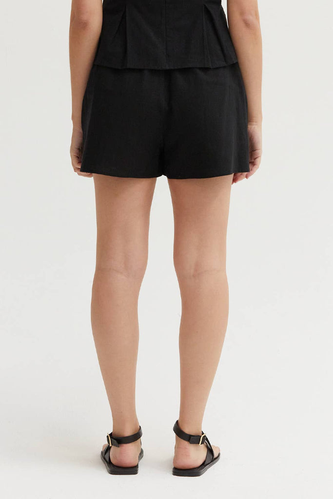 Crescent | Delphi Linen + Cotton Shorts in Black