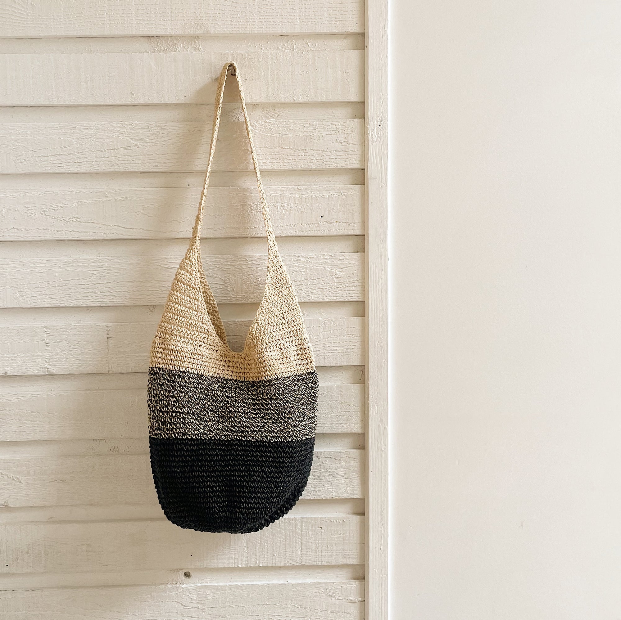 Cream &amp; Black Contrast Woven Tote