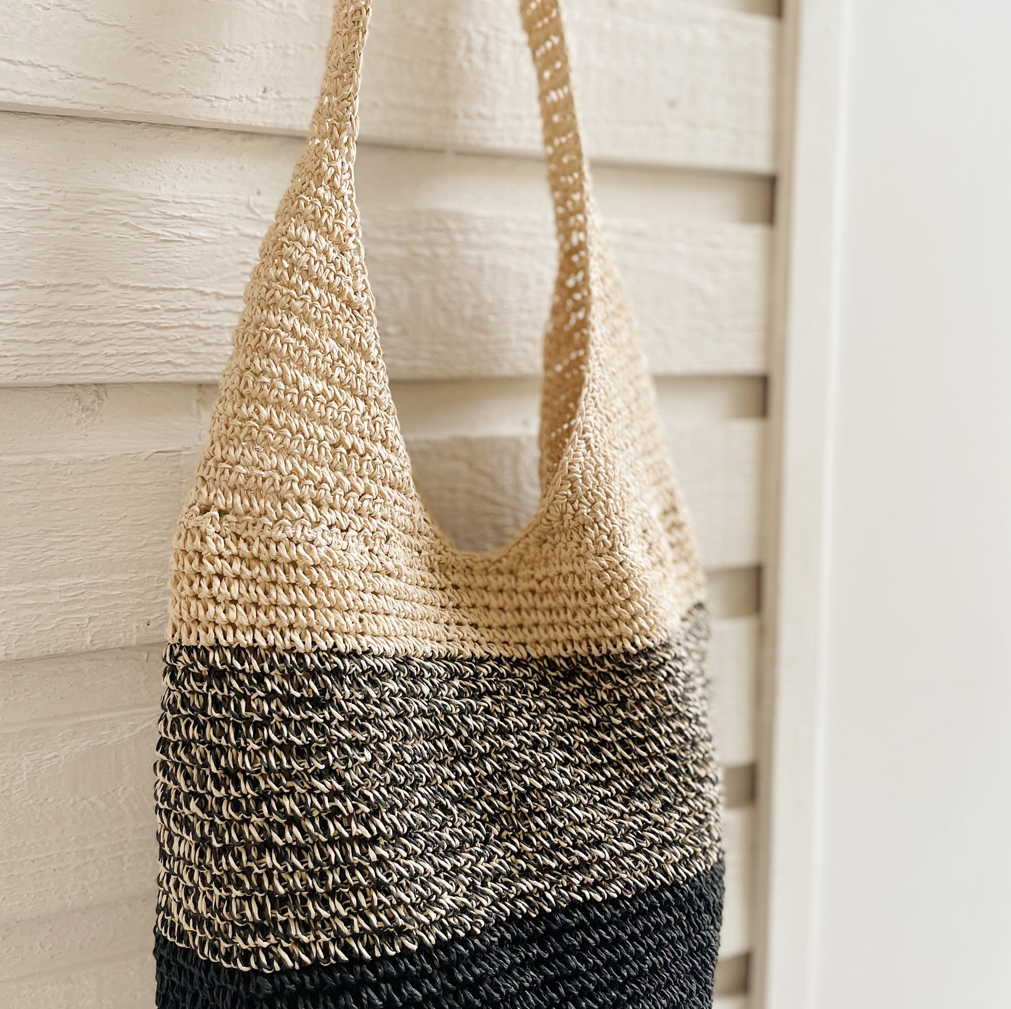 Cream &amp; Black Contrast Woven Tote